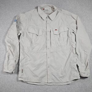 Simms Guide Series Shirt Mens Medium Light Gray Fishing Button Down Long Sleeve